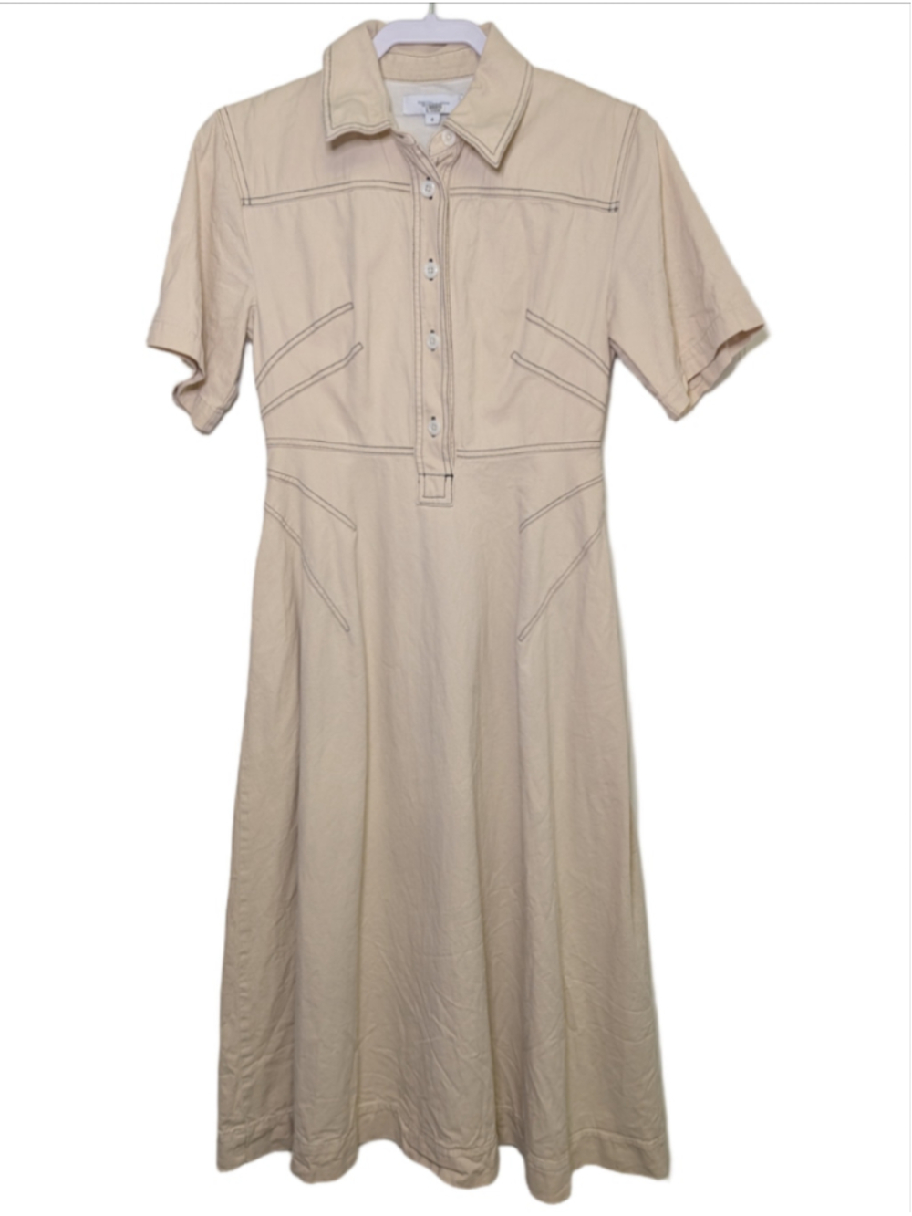 Rosetta Getty Collective Contrast Stitch Utility Shirtdress Cream Sz 4 Minimalis